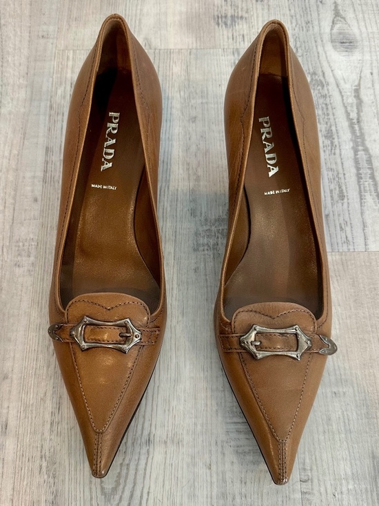 Prada Shoes - Vintage Prada Leather Pointed Toe Buckle Pumps, 38.5 (NEVER WORN!)